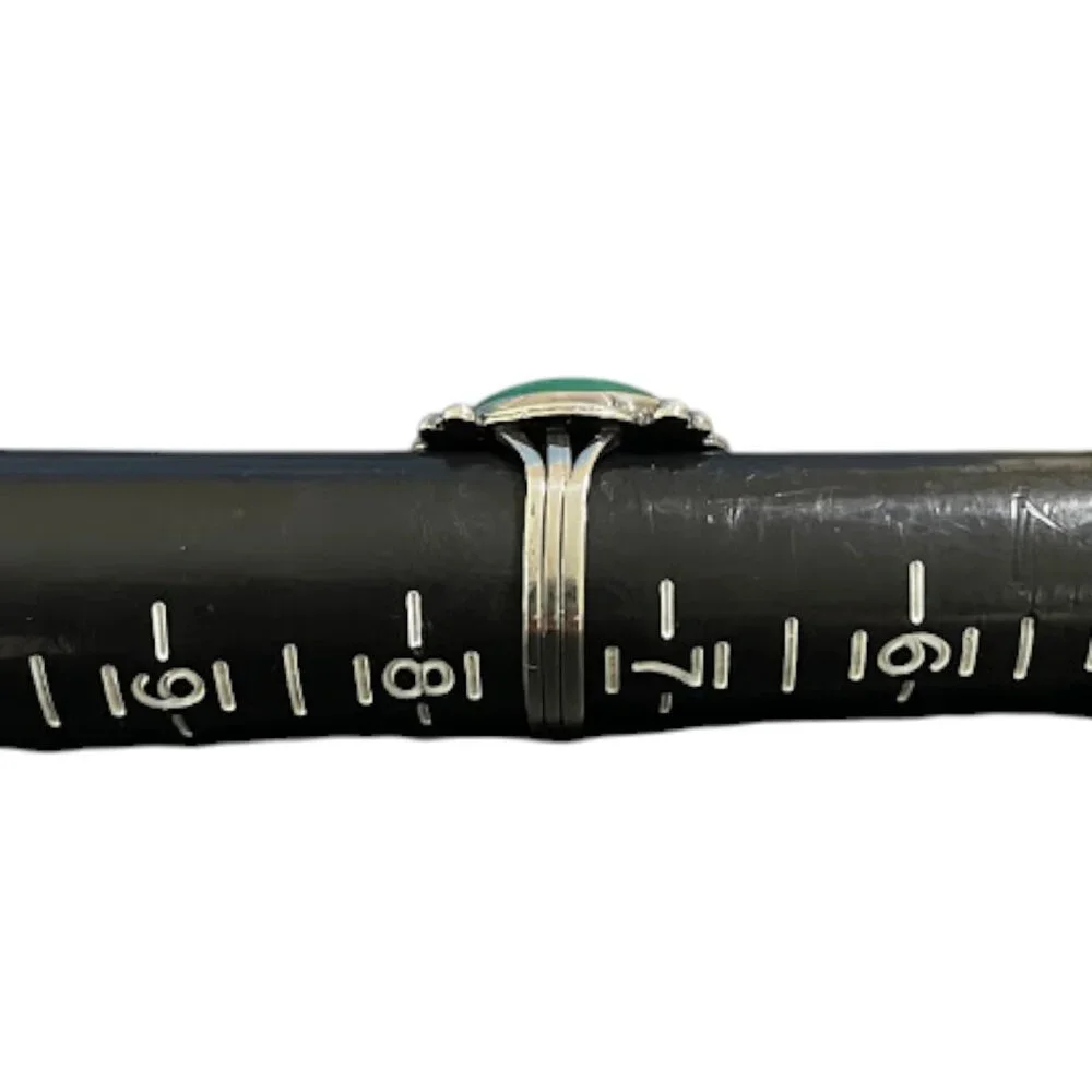 Vintage Mexico Sterling Silver Green Stone Ring SZ 7.5 Casual - Picture 7 of 7